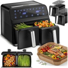 Air fryer Berdsen BD-653, двухкамерная XXL 8 л, черно‑серебристая