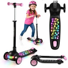 Трёхколёсный балансировочный самокат Ricokids Glowi LED — чёрно-розовый