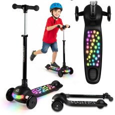 Трёхколёсный балансировочный самокат Ricokids Glowi LED — чёрный