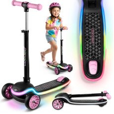 Трёхколёсный балансировочный самокат Ricokids Leddi LED — чёрно-розовый