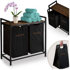 Divu nodalījumu veļas grozs uz karkasa 80 l Massido