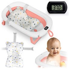 Складная ванночка для детей с термометром и вкладышем Ricokids RK-287 бело-розовая