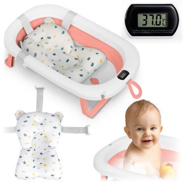 Складная ванночка для детей с термометром и вкладышем Ricokids RK-287 бело-розовая