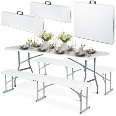 Catering komplekts saliekams galds + 2 solus 180 cm Plonos balts
