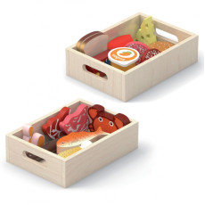 VIGA Деревянный продуктовый набор в ящиках Завтрак Рыба Мясо Молочные продукты