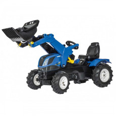 Rolly Toys rollyFarmtrac New Holland pedāļu traktors ar spaini un piepūšamiem riteņiem