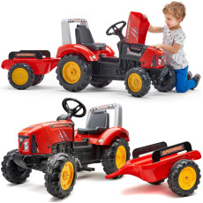 FALK Traktors Red Supercharger pedāļiem ar piekabi Atverams no 3 gadiem
