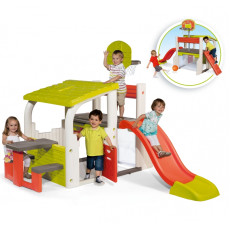 Smoby daudzfunkcionāls rotaļu laukums Slide Cottage ar aizsargstiklu un basketbolu