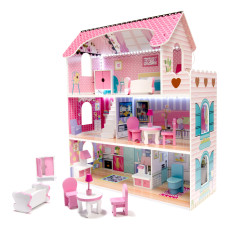Деревянный кукольный домик 70см Pink LED (KX6484)