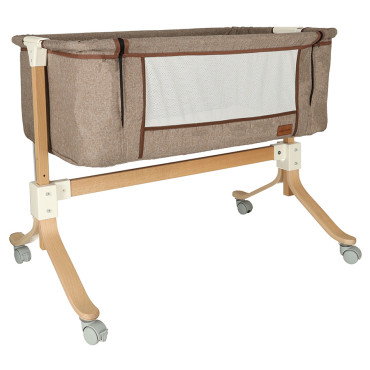 Bērnu gultiņa, zīdaiņu gultiņa koka šūpulis uz riteņiem rotaļu krēsls brūns