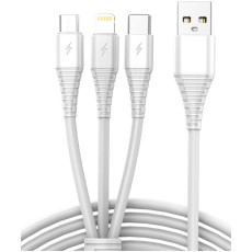 USB 3in1 micro USB, USB-C, zibspuldzes kabelis 1 m, balts