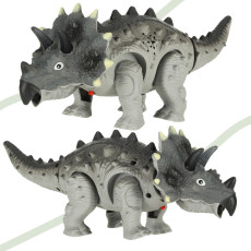 Tālvadības pults vadāms dinozaurs RC Triceratops staigā ar apgaismojumu rēca