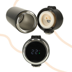 Termiskā krūze ar iemuti LED termoss 420ml melna