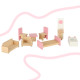 Koka leļļu māja balta un rozā + mēbeles 36cm