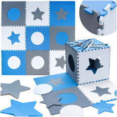 Putu puzles paklājs bērniem 180x180cm 9 gabali pelēki zils