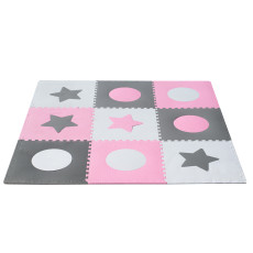 Putu puzles paklājs bērniem 180x180cm 9 gabali pelēk-rozā krāsā
