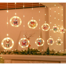 LED gaismas Ziemassvētku bilžu aizkars apļos 3m 10 spuldzītes ar akumulatoru tālvadības pults