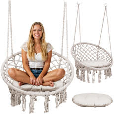 Fotel ogrodowy wiszący huśtawka BOHO beżowy