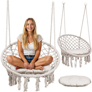 Fotel ogrodowy wiszący huśtawka BOHO beżowy