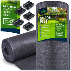 Siatka cieniująca 1,2x25m 110g/m2 + 50 zacisków szara