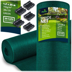 Siatka cieniująca 1,2x25m 110g/m2 + 50 zacisków zielona