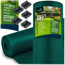 Siatka cieniująca 1,2x25m 140g/m2 + 50 zacisków zielona