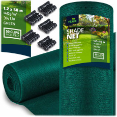 Siatka cieniująca 1,2x50m 140g/m2 + 50 zacisków zielona