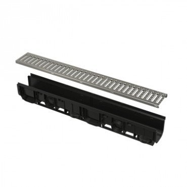 Drenāžas kanāls 100mm AVZ102-R102, plastikas rāmis, cinkota tērauda režģis